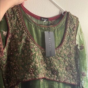 Akoo Green and Red Embroidered Maxi Dress
